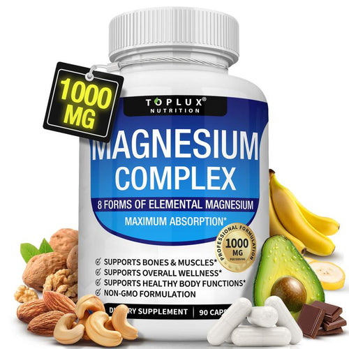 Magnesium Complex Supplement 8 Elemental Magnesium 1000mg - Magnesium Glycinate, Citrate, Malate, Taurate, Chelated for Easy Abs