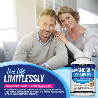 Magnesium Complex Supplement 8 Elemental Magnesium 1000mg - Magnesium Glycinate, Citrate, Malate, Taurate, Chelated for Easy Abs