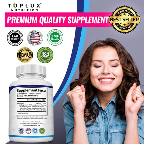 Magnesium Complex Supplement 8 Elemental Magnesium 1000mg - Magnesium Glycinate, Citrate, Malate, Taurate, Chelated for Easy Abs