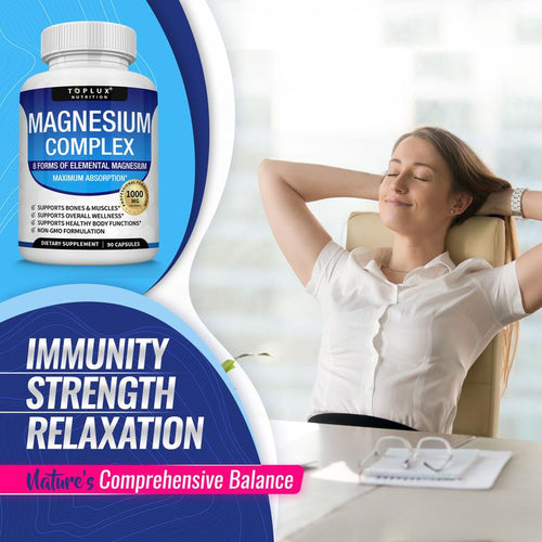 Magnesium Complex Supplement 8 Elemental Magnesium 1000mg - Magnesium Glycinate, Citrate, Malate, Taurate, Chelated for Easy Abs
